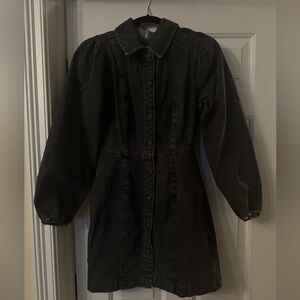 Free People Denim Mini Dress / Button down with Puffed Long Sleeves